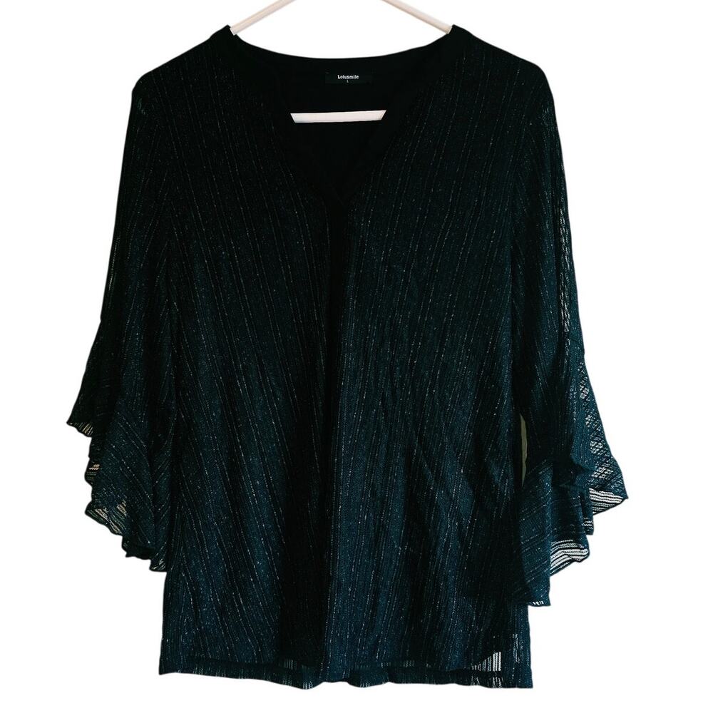 Lotusmile black shimmer striped blouse size large whimsygoth witch